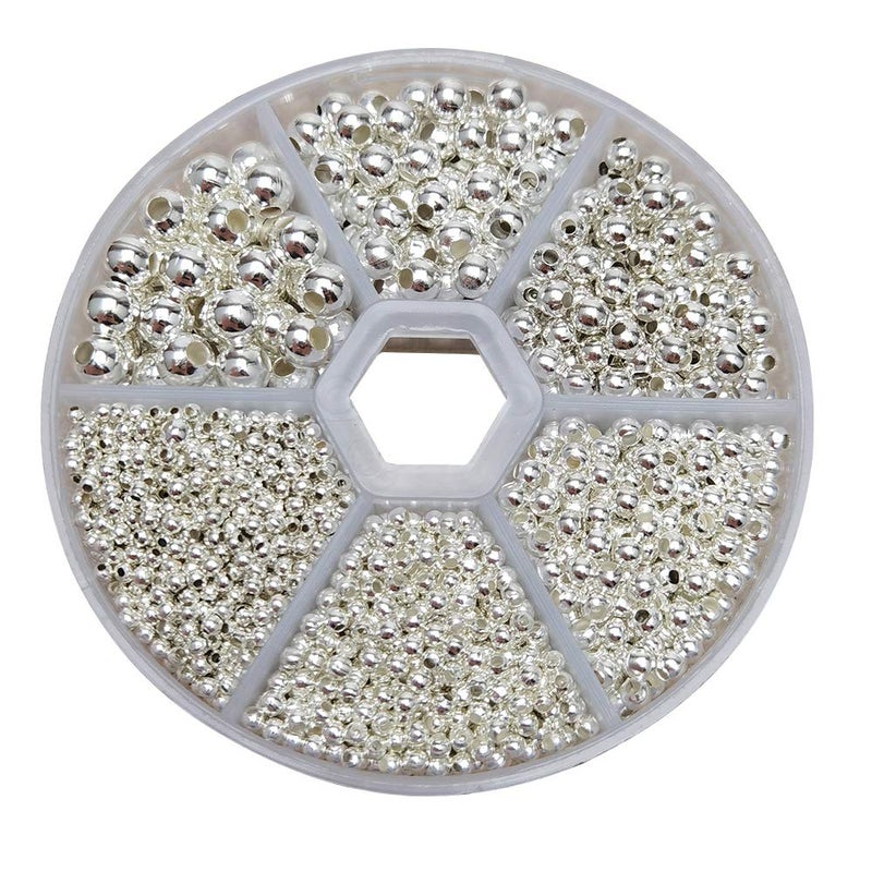 Chenkou Craft 1Box 1950pcs Assorted of 6 Sizes Metal Tinny Spacer Beads Jewelry Making Supplies (Siver, Mix) - Image 1